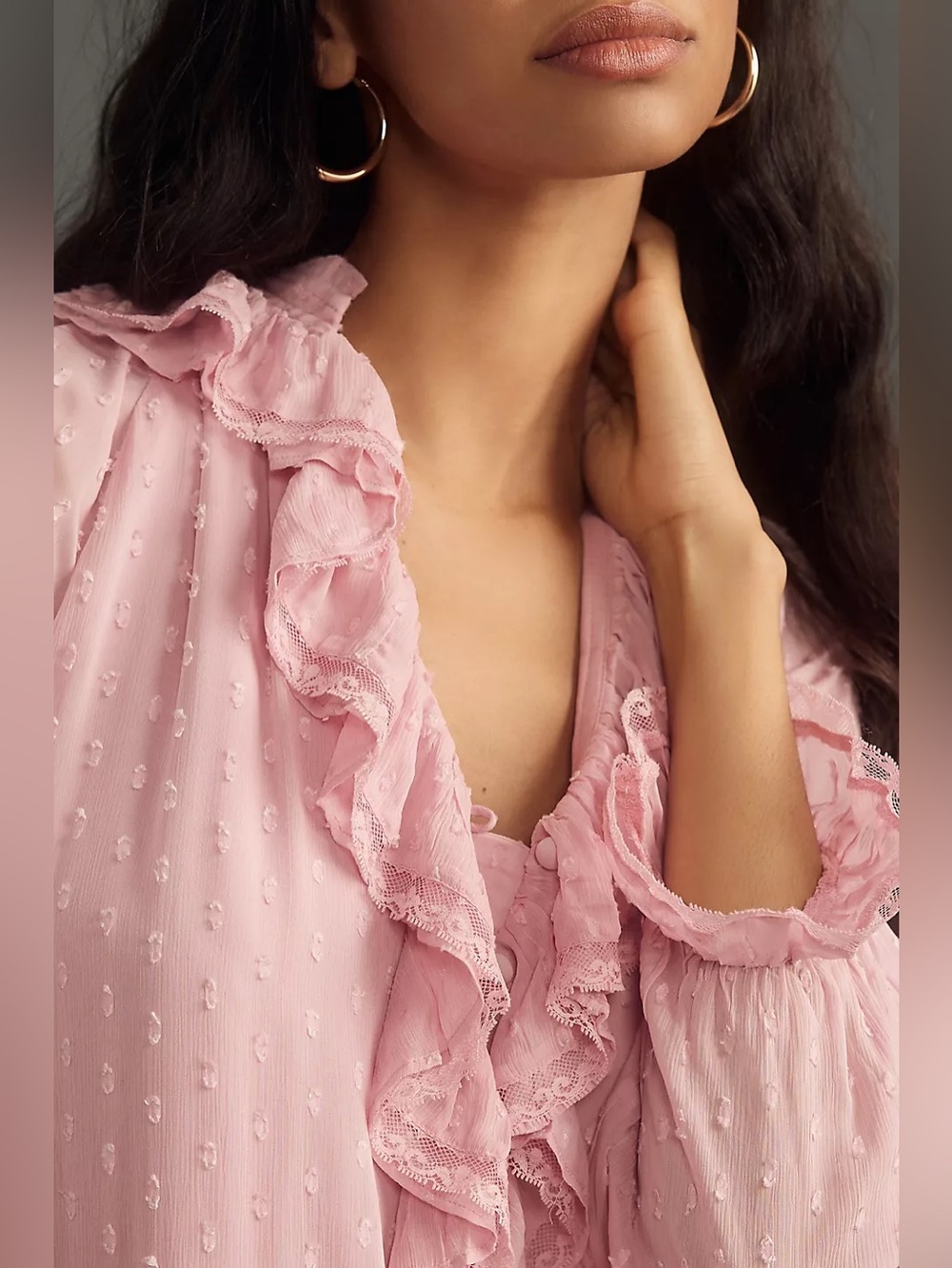 By Anthropologie Long-Sleeve V-Neck Ruffled Mini Tunic Dress - Picture 6 of 6